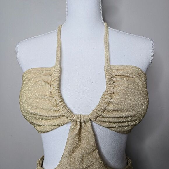 Aerie Sparkle Gold Halter Cutout Swimsuit - Picture 5 of 12